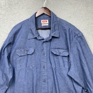 Wrangler Shirt Mens 3XL Dark Blue Denim Button Up Western Cowboy Ranch